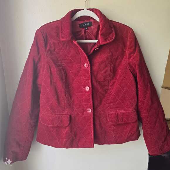 NWOT Talbots Velvet Jacket Size 12 Red Quilted Pockets Lined Old Money Luxury - Picture 1 of 8